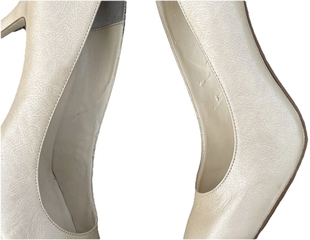MAX STUDIO MARAIS Elegant Metallic Cream Fine Leather High Heels US Size 10M - Picture 8 of 12